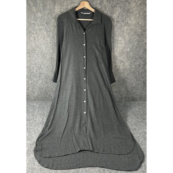 Zara Women's Gray Soft Button Down Collared Shirt Dress Midi 3/4 Sleeve Small - Picture 2 of 16